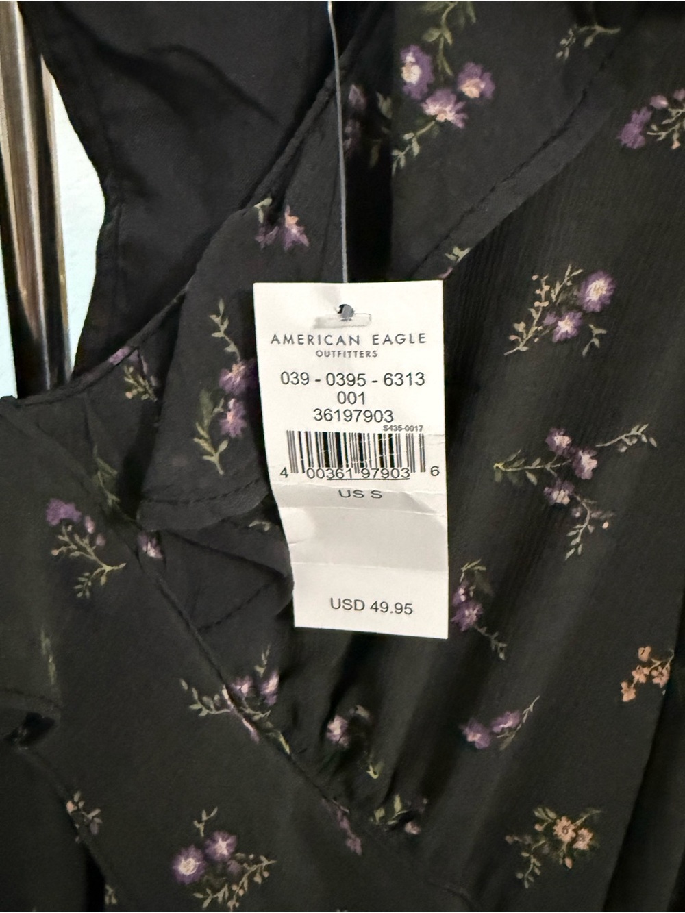 American Eagle Outfitters Grey Floral Ruffled Long-Sleeve Dress NWT- size small - Picture 4 of 6